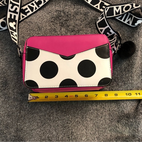 Disney Mickey Mouse Pink Black and White Polka Dot Adjustable Crossbody Bag - Picture 7 of 9